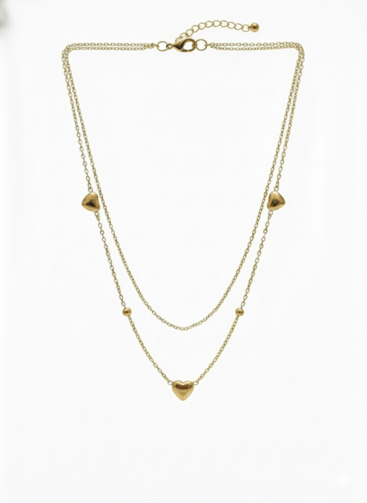 18K Gold Plated Heart Layered Necklace : RJFSPN17