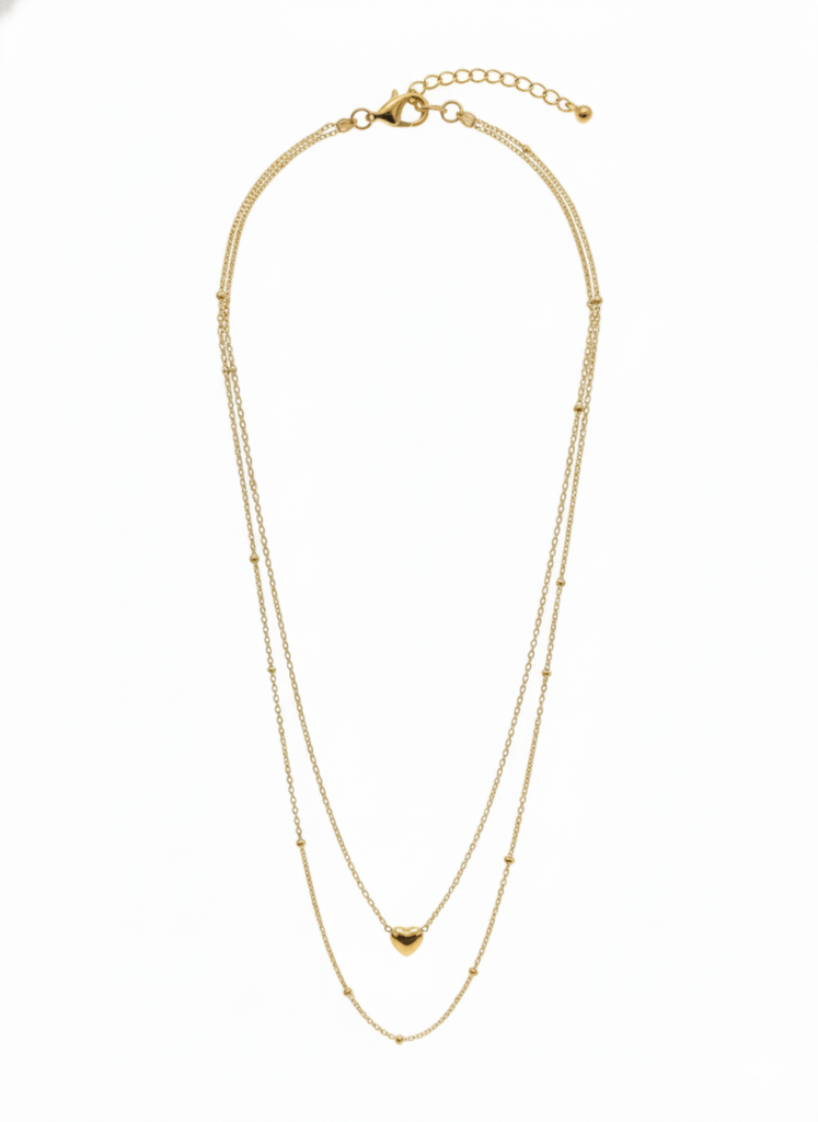18K Gold Plated Layered Heart Pendant Necklace : RJFSPN16