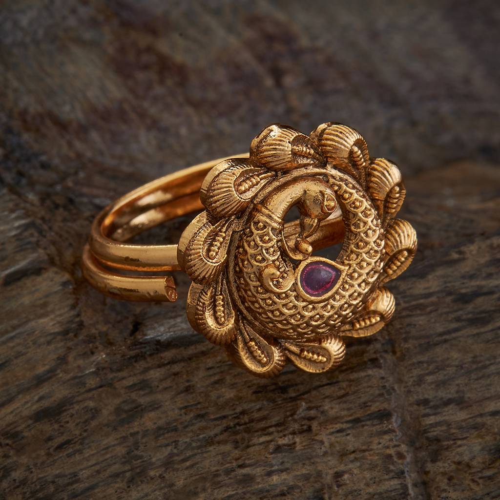 Kushal'S Fashion Jewellery Gold-Plated Studded Antique Finger Ring : 422664