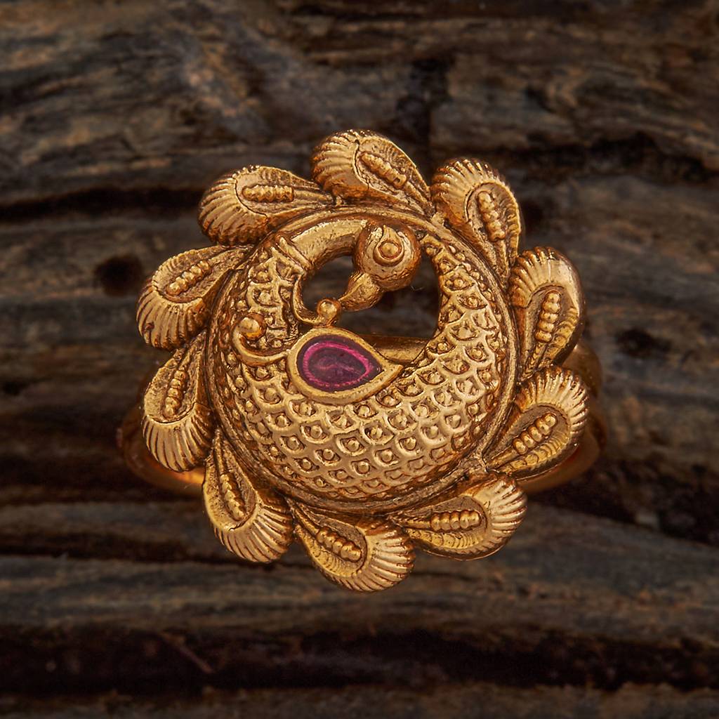 Kushal'S Fashion Jewellery Gold-Plated Studded Antique Finger Ring : 422664