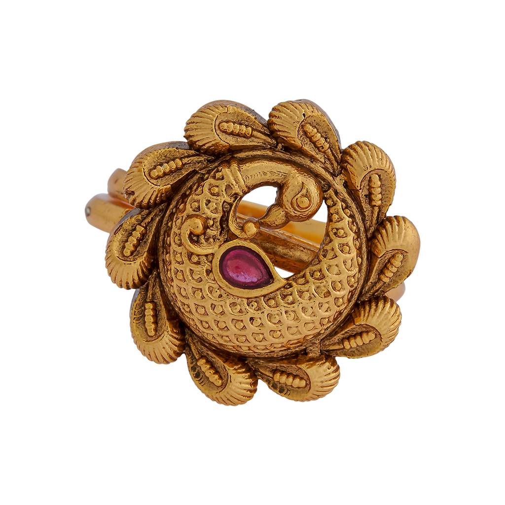 Kushal'S Fashion Jewellery Gold-Plated Studded Antique Finger Ring : 422664
