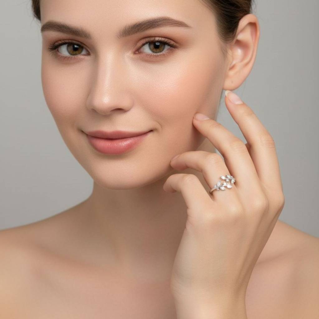 925 Sterling Silver Leaf Vine Cz Ring : RJSPRG65