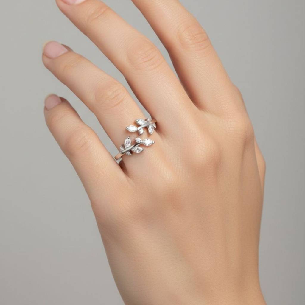 925 Sterling Silver Leaf Vine Cz Ring : RJSPRG65