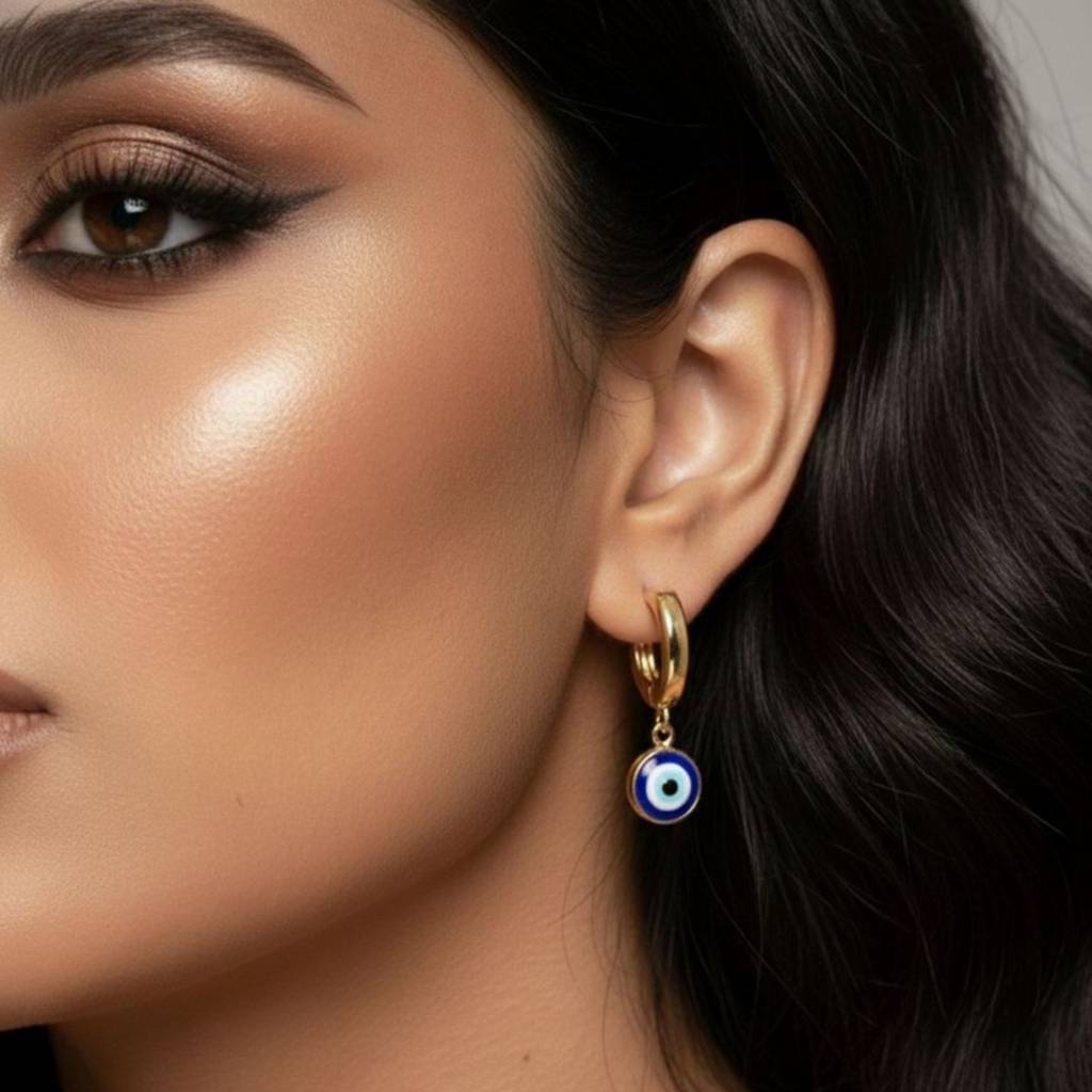 18K Gold Plated Evil Eye Dangler Earrings : RJFSER51