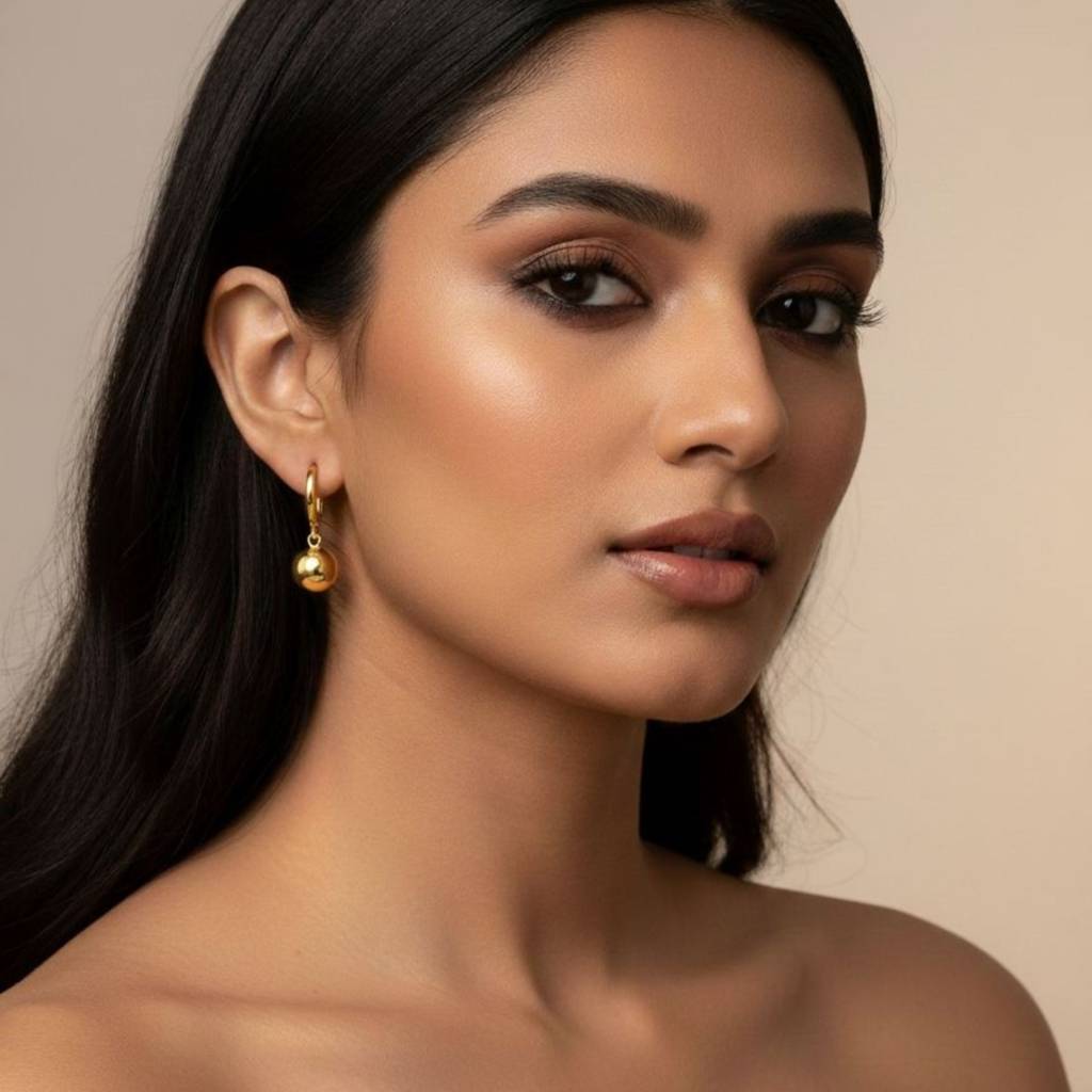 18K Gold Plated Sphere Dangle Earrings : RJFSER55