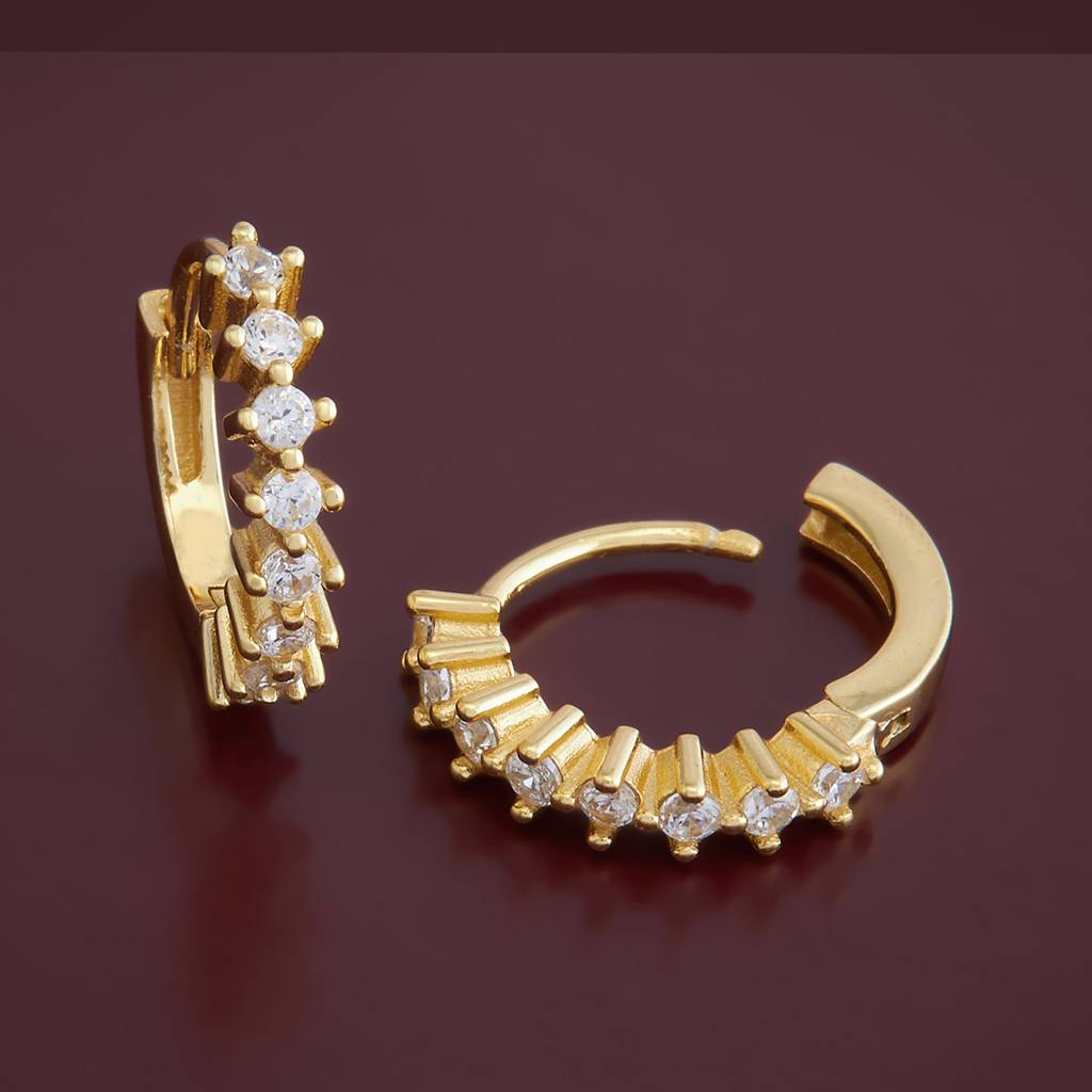 Kushal'S Fashion Jewellery 92.5 Pure Silver Gold-Plated Cz Stone Studded Hoop Earrings - 422905 : 422905