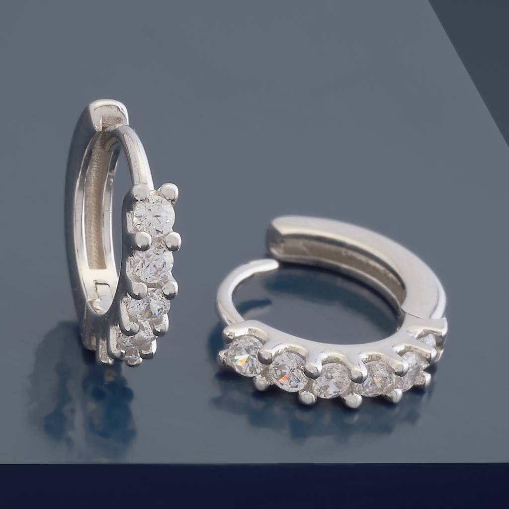 Kushal'S Fashion Jewellery 92.5 Pure Silver Rhodium-Plated Cz Stone Studded Hoop Earrings - 422927 : 422927