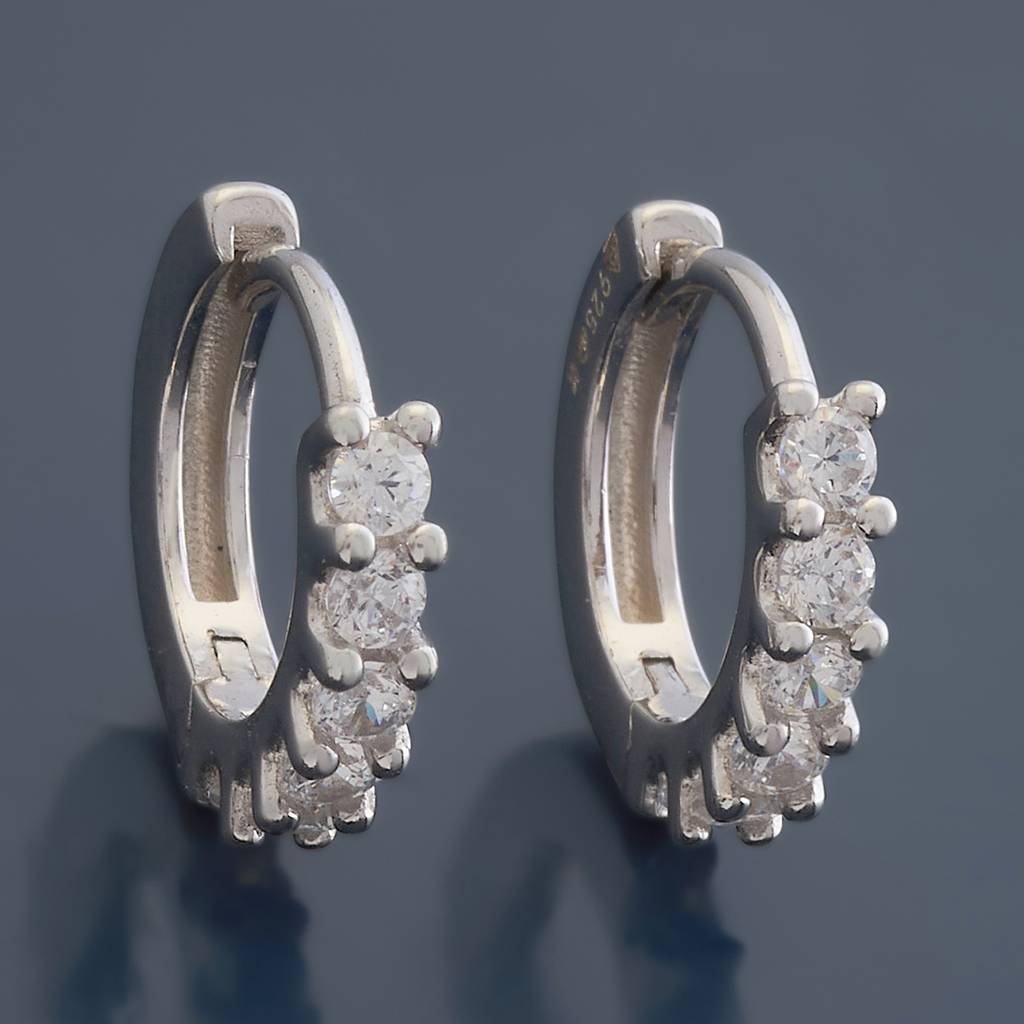 Kushal'S Fashion Jewellery 92.5 Pure Silver Rhodium-Plated Cz Stone Studded Hoop Earrings - 422927 : 422927