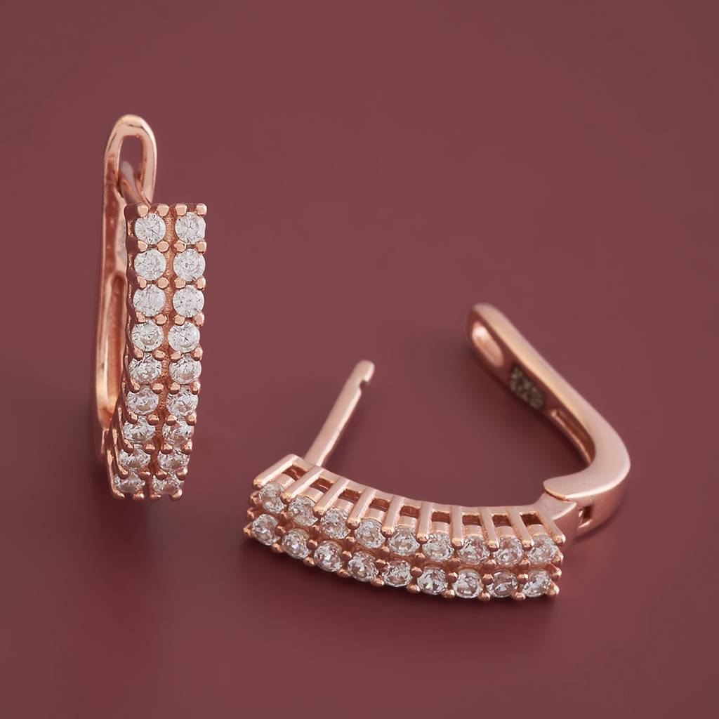 Kushal'S Fashion Jewellery 92.5 Pure Silver Rose Gold-Plated Cz Studded Hoop Earrings - 422956 : 422956