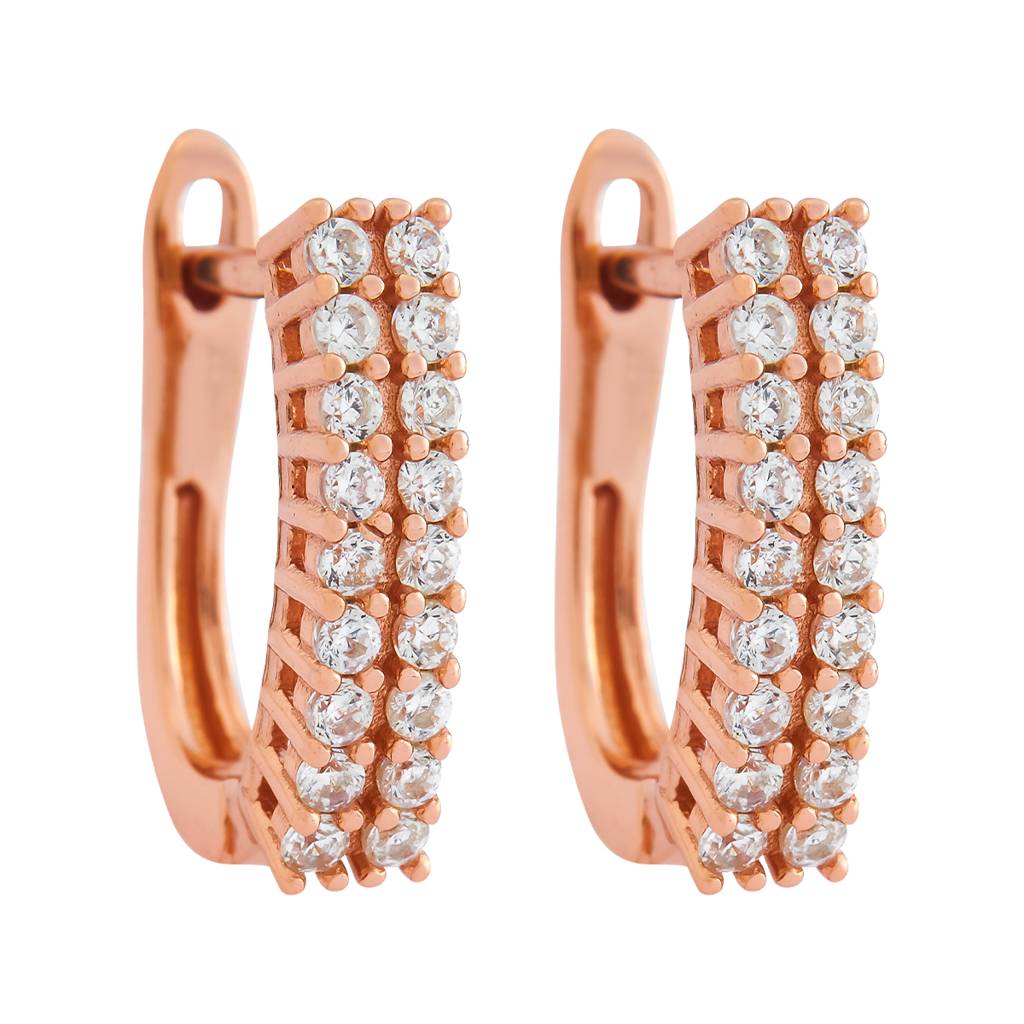Kushal'S Fashion Jewellery 92.5 Pure Silver Rose Gold-Plated Cz Studded Hoop Earrings - 422956 : 422956