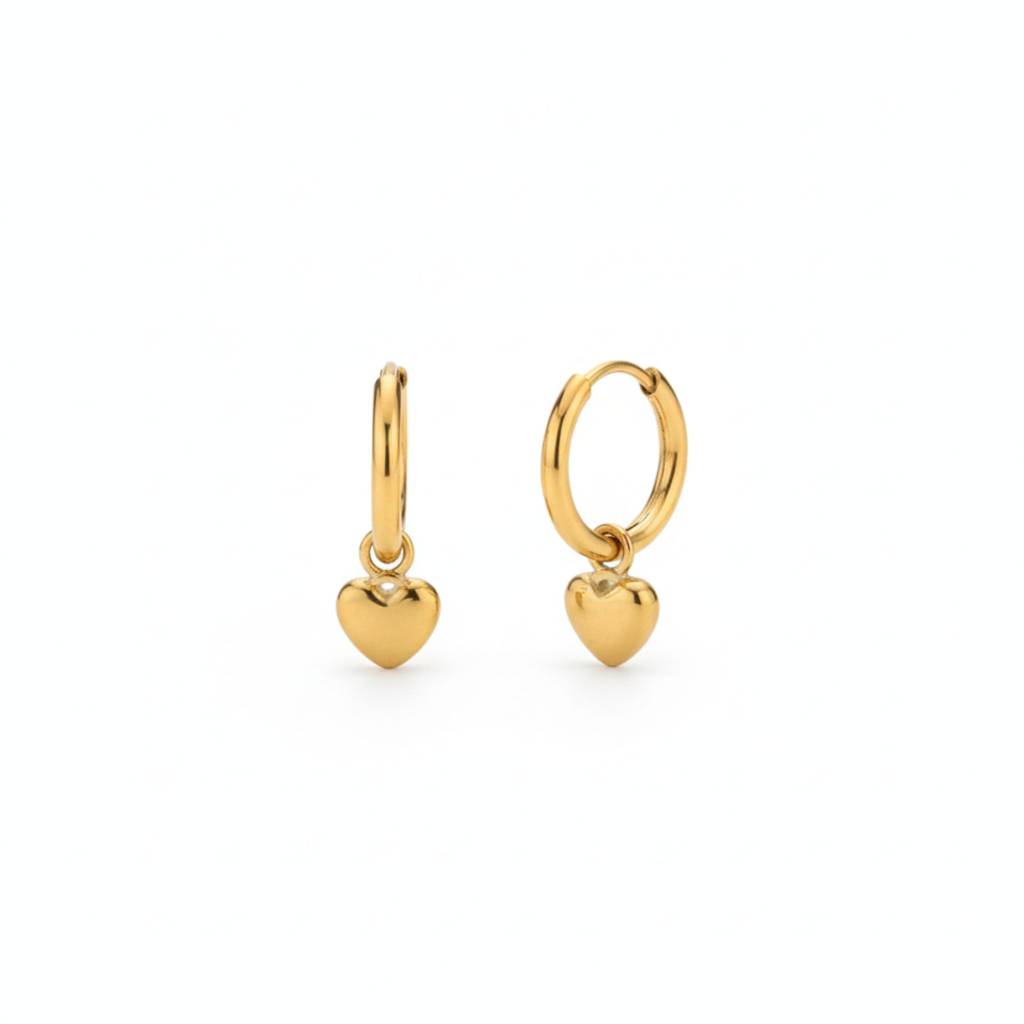 18K Gold Plated Heart Charm Hoop Earrings : RJFSER60