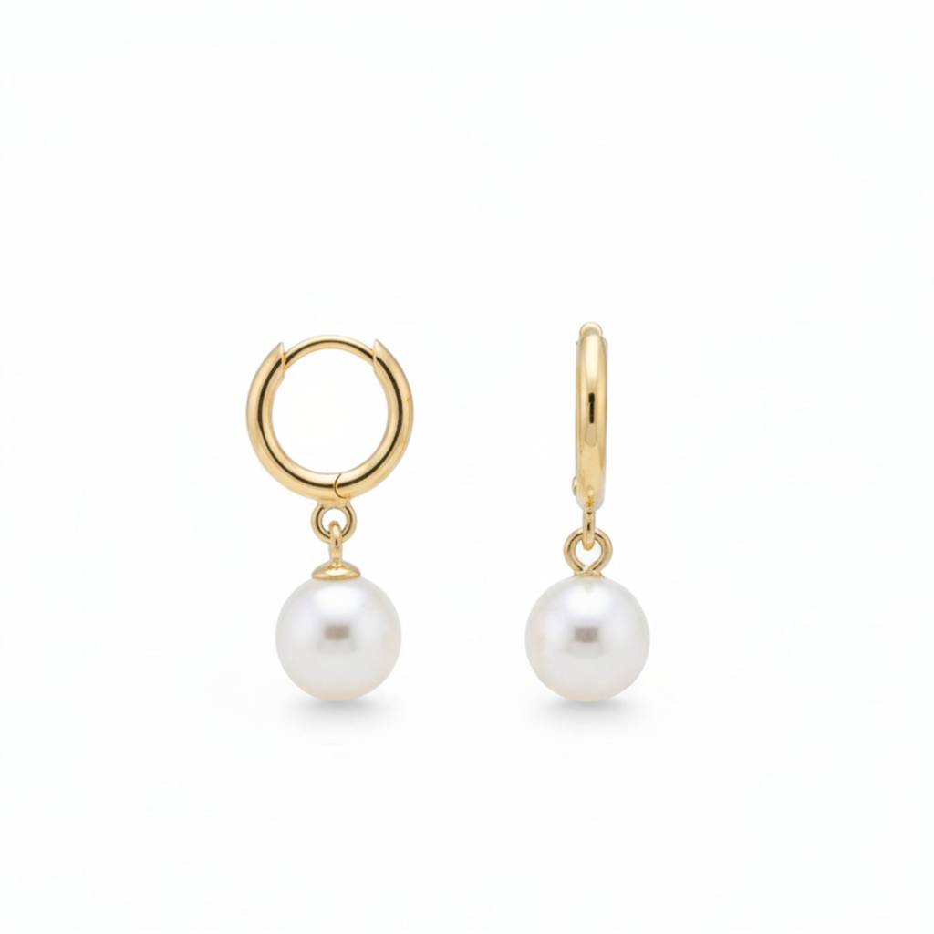 18K Gold Plated Pearl Drop Hoop Earrings : RJFSER65