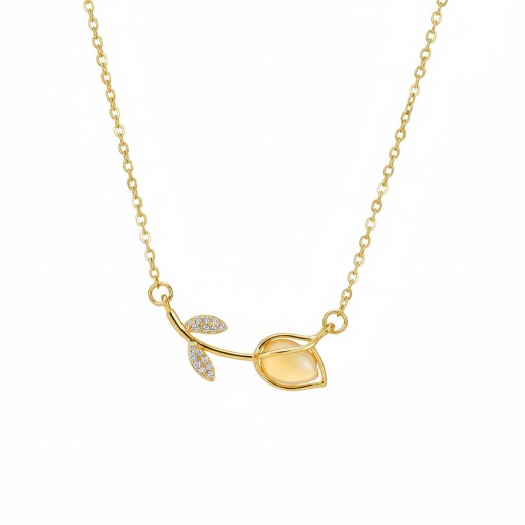 18K Gold Plated Floral Stem Pendant Necklace : RJFSPN53