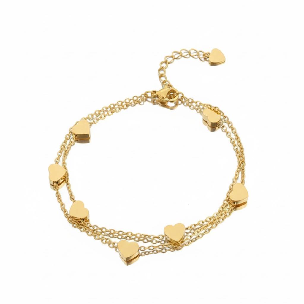 18K Gold Plated Multi Heart Chain Bracelet : RJFSBR42