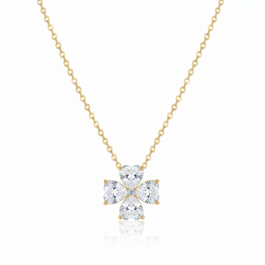 18K Gold Plated Clover Zircon Necklace : RJFSPN60