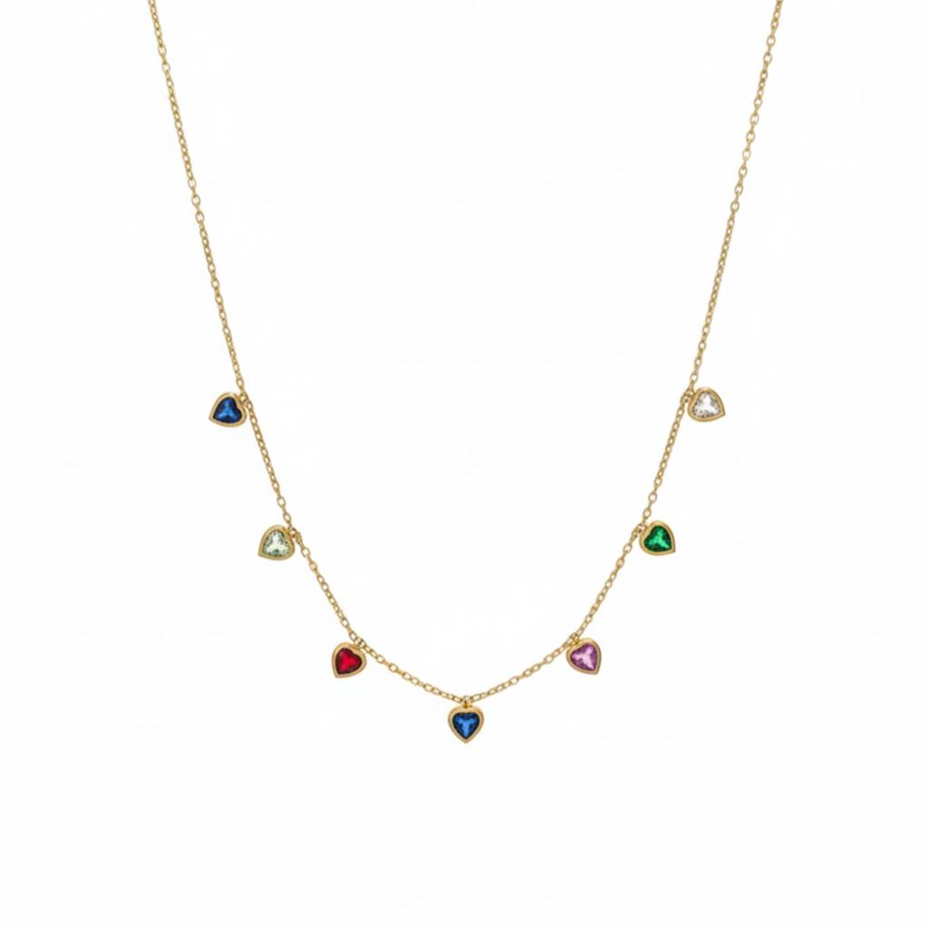18K Gold Plated Multicolour Heart Charm Necklace : RJFSPN49
