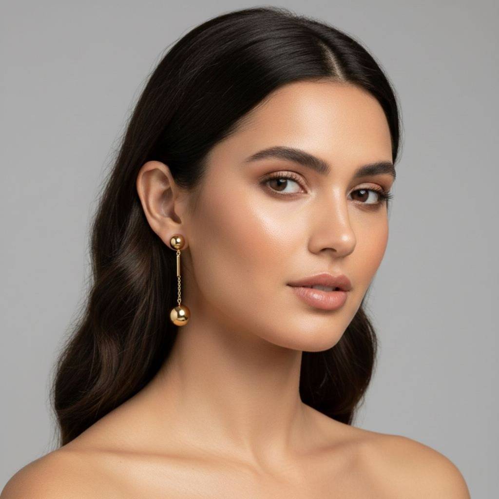 18K Gold Plated Long Ball Drop Earrings : RJFSER64