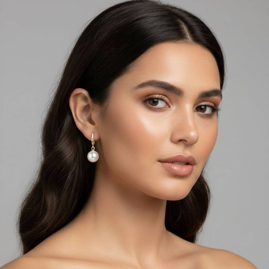 18K Gold Plated Pearl Drop Hoop Earrings : RJFSER65