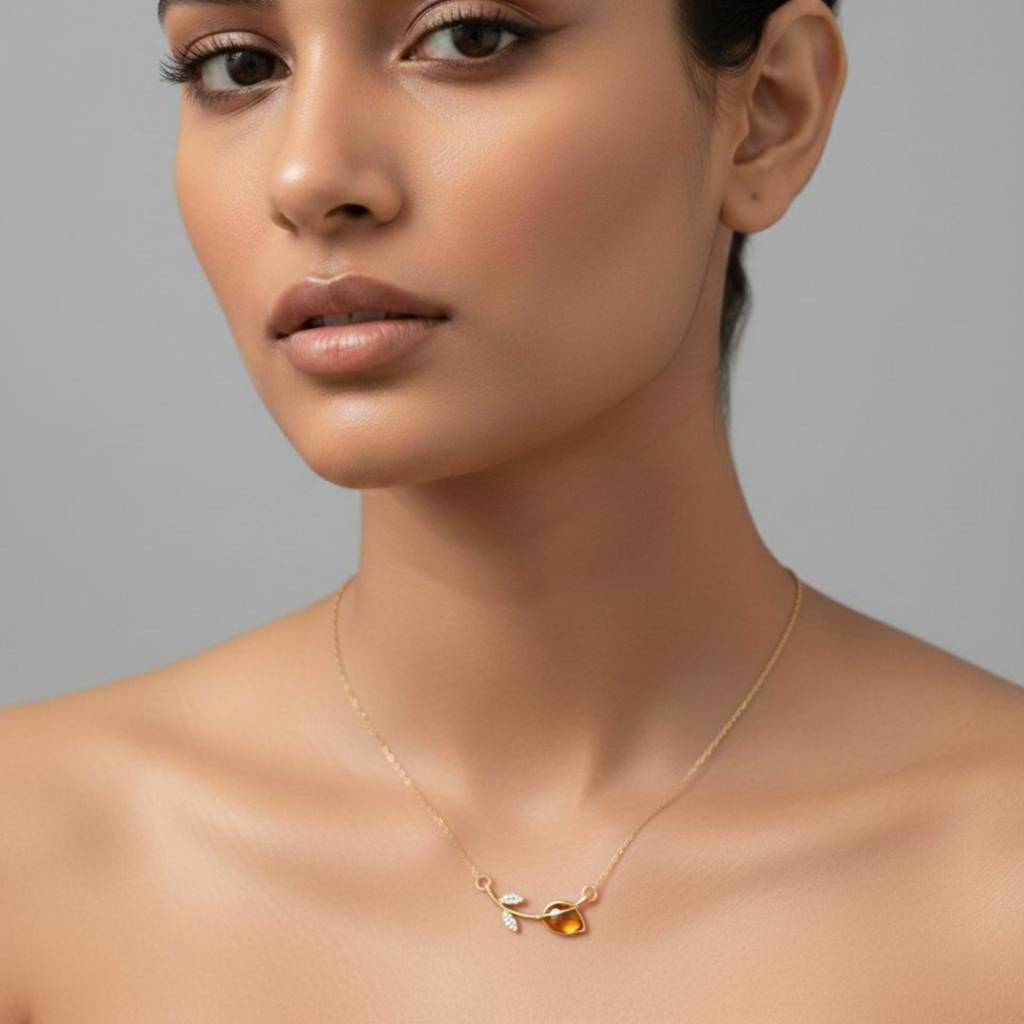18K Gold Plated Floral Stem Pendant Necklace : RJFSPN53