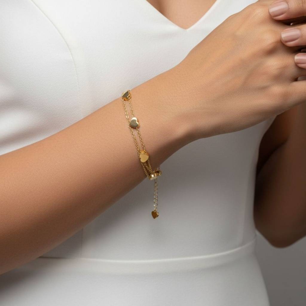 18K Gold Plated Multi Heart Chain Bracelet : RJFSBR42