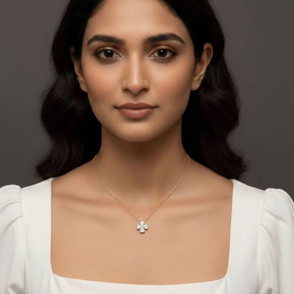 18K Gold Plated Clover Zircon Necklace : RJFSPN60