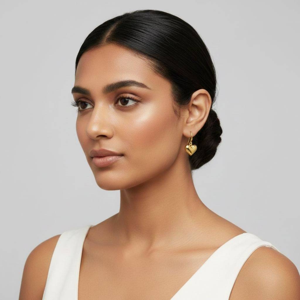 18K Gold Plated Mini Heart Hoop Earrings : RJFSER67