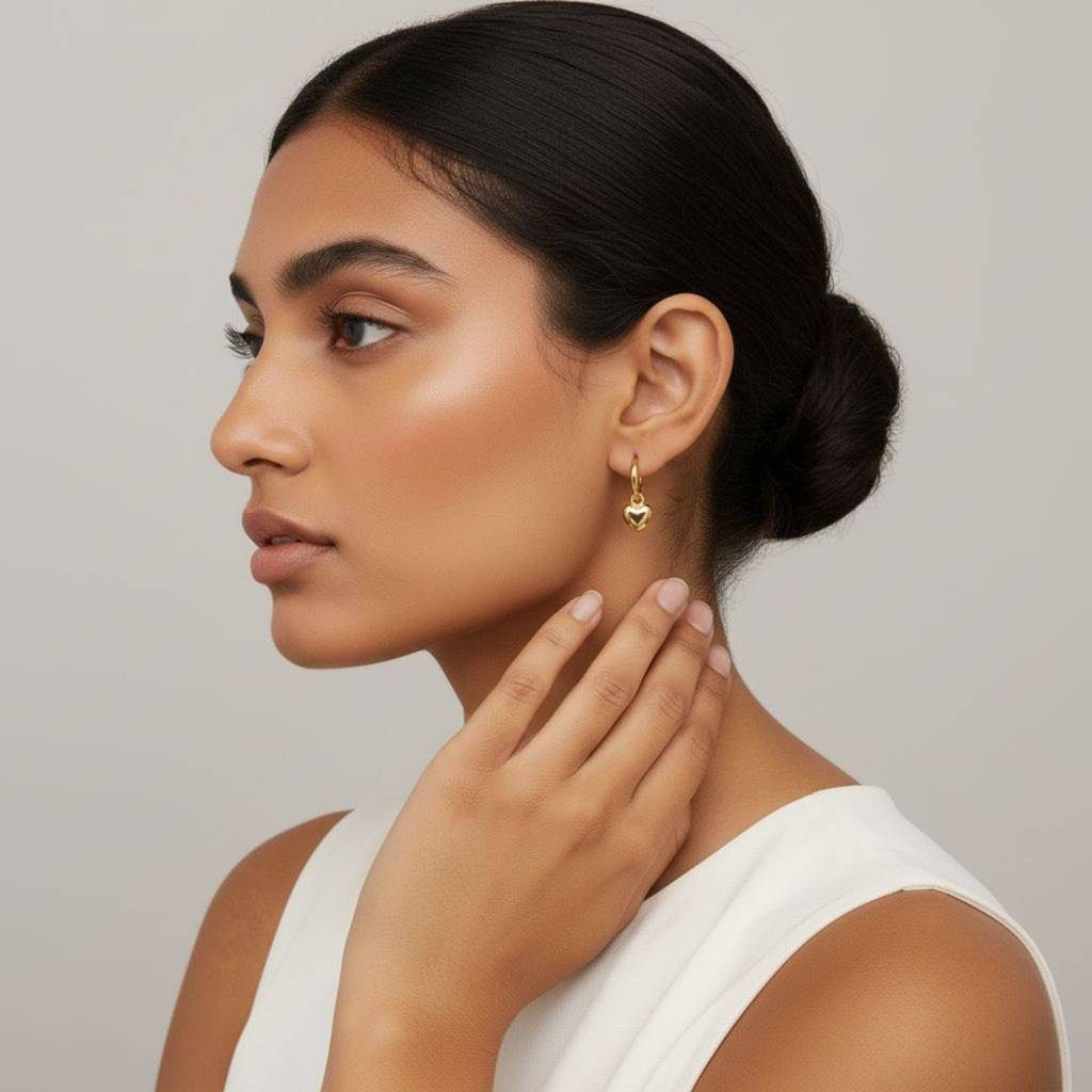 18K Gold Plated Heart Charm Hoop Earrings : RJFSER60