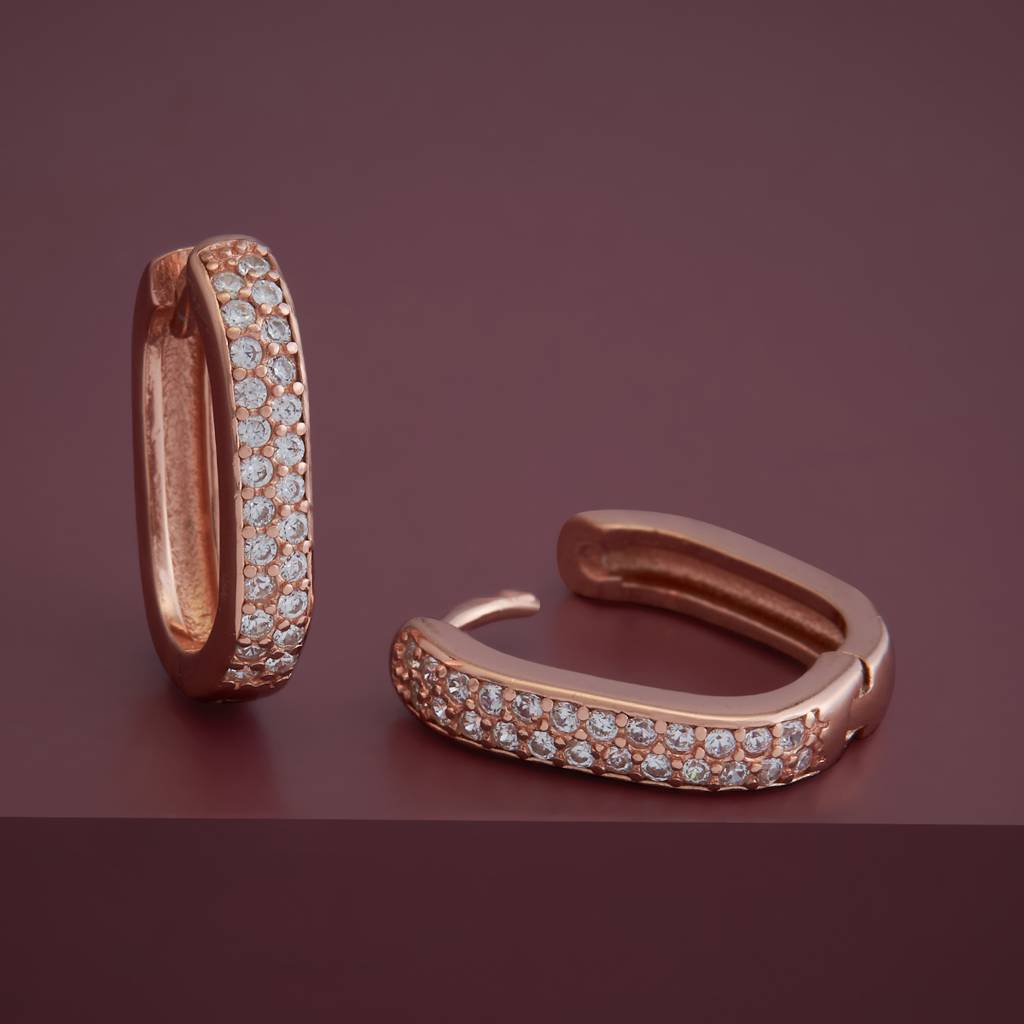 Kushal'S Fashion Jewellery 92.5 Pure Silver Rose Gold Plated Cubic Zirconia Hoop Earrings - 423400 : 423400