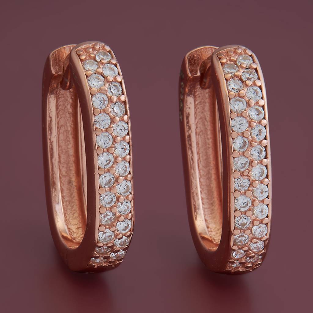 Kushal'S Fashion Jewellery 92.5 Pure Silver Rose Gold Plated Cubic Zirconia Hoop Earrings - 423400 : 423400