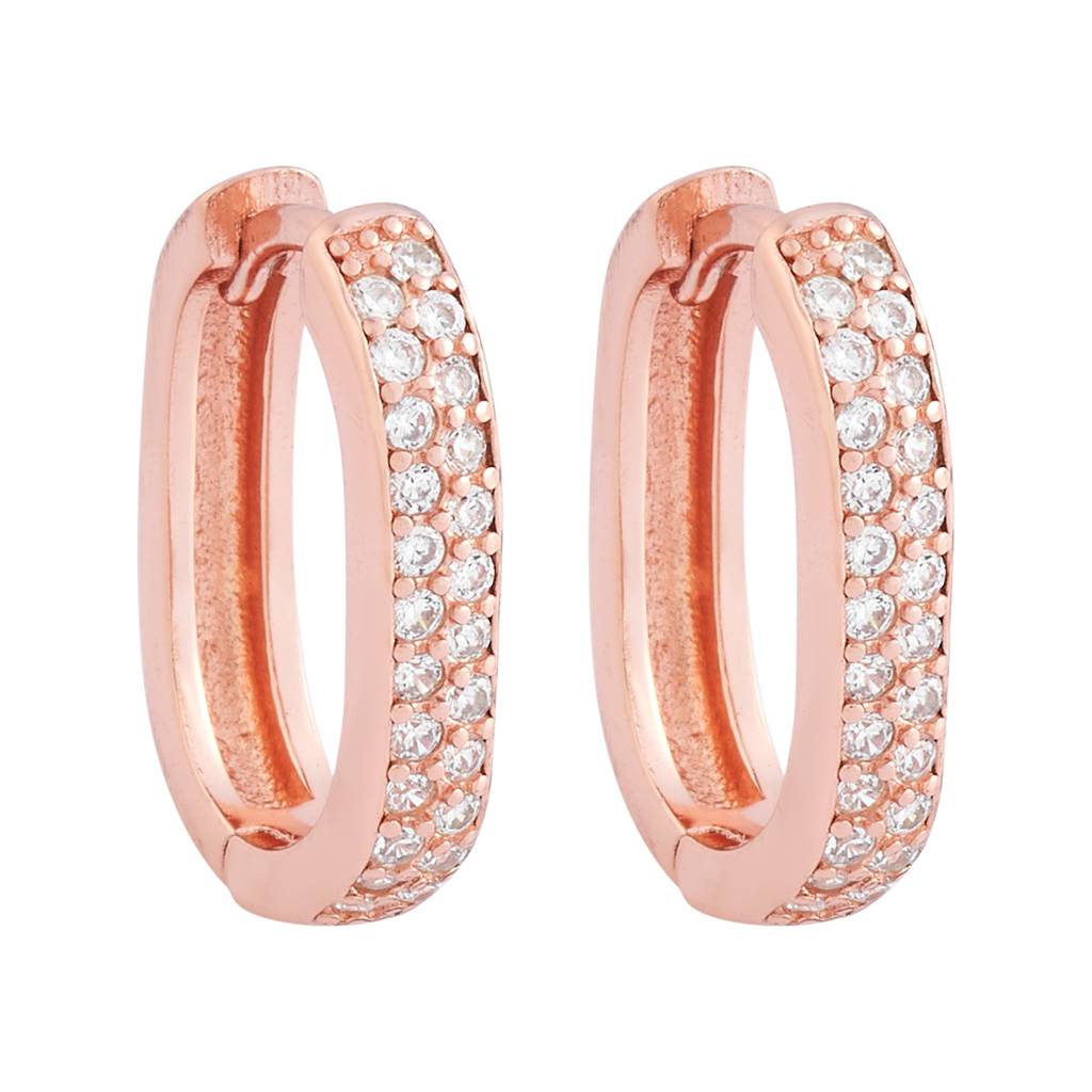 Kushal'S Fashion Jewellery 92.5 Pure Silver Rose Gold Plated Cubic Zirconia Hoop Earrings - 423400 : 423400