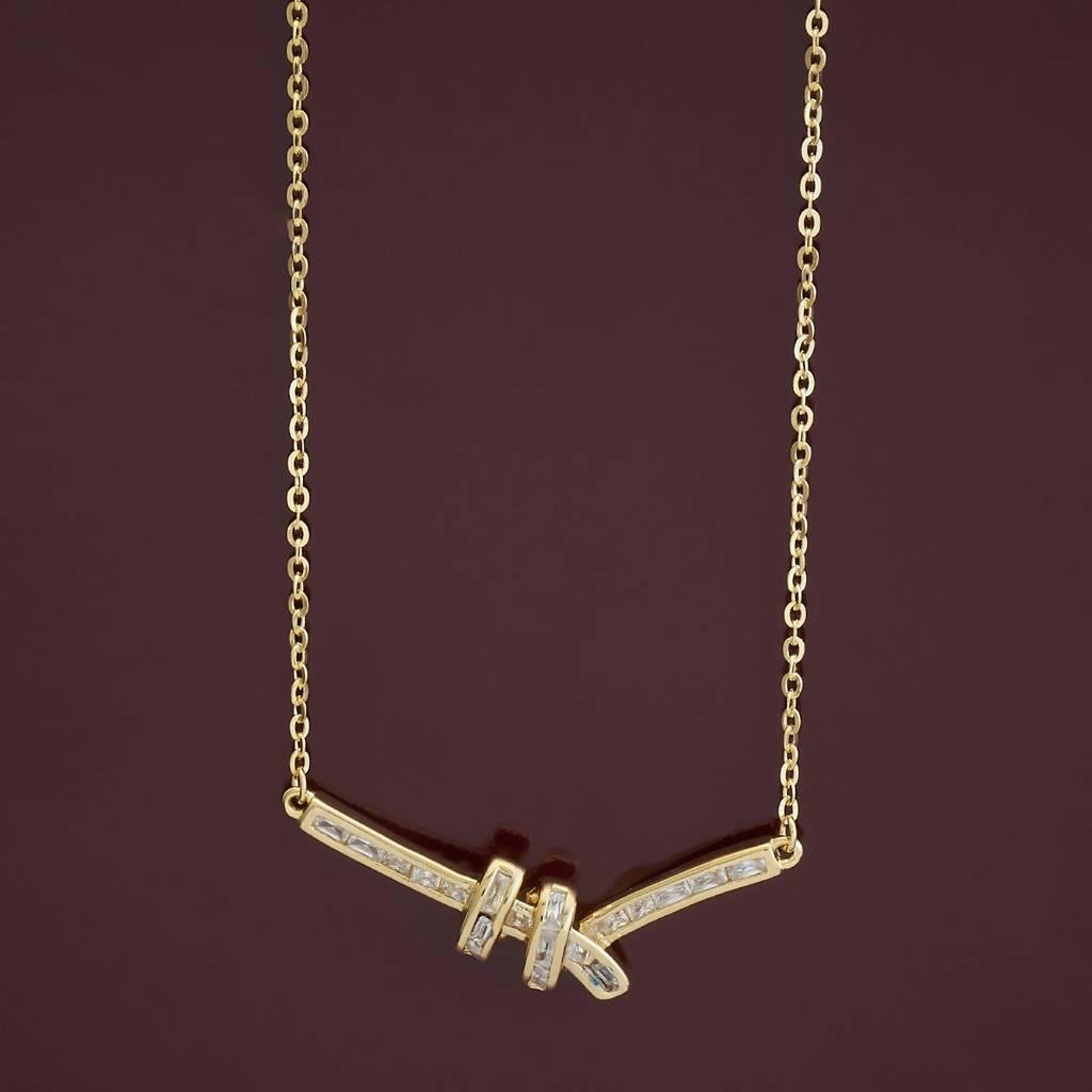 Kushal'S Fashion Jewellery 92.5 Pure Silver Gold-Plated Cubic Zirconia Studded Chain - 423437 : 423437