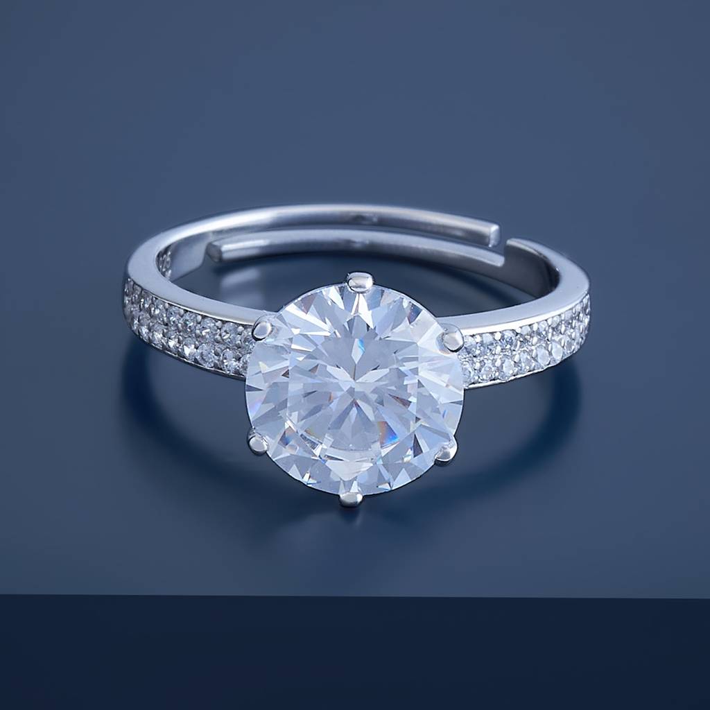 Kushal'S Fashion Jewellery 92.5 Pure Silver Rhodium-Plated Cz Studded Adjustable Ring : 423561