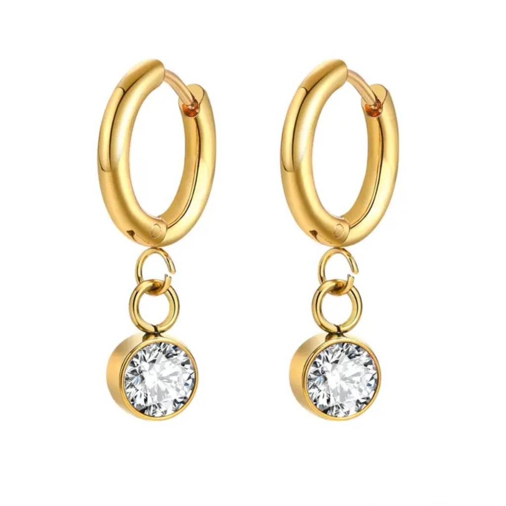 18K Gold Plated Zircon Drop Hoop Earrings : RJFSER70