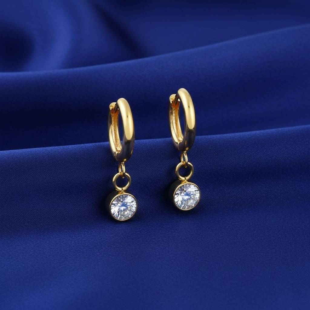 18K Gold Plated Zircon Drop Hoop Earrings : RJFSER70