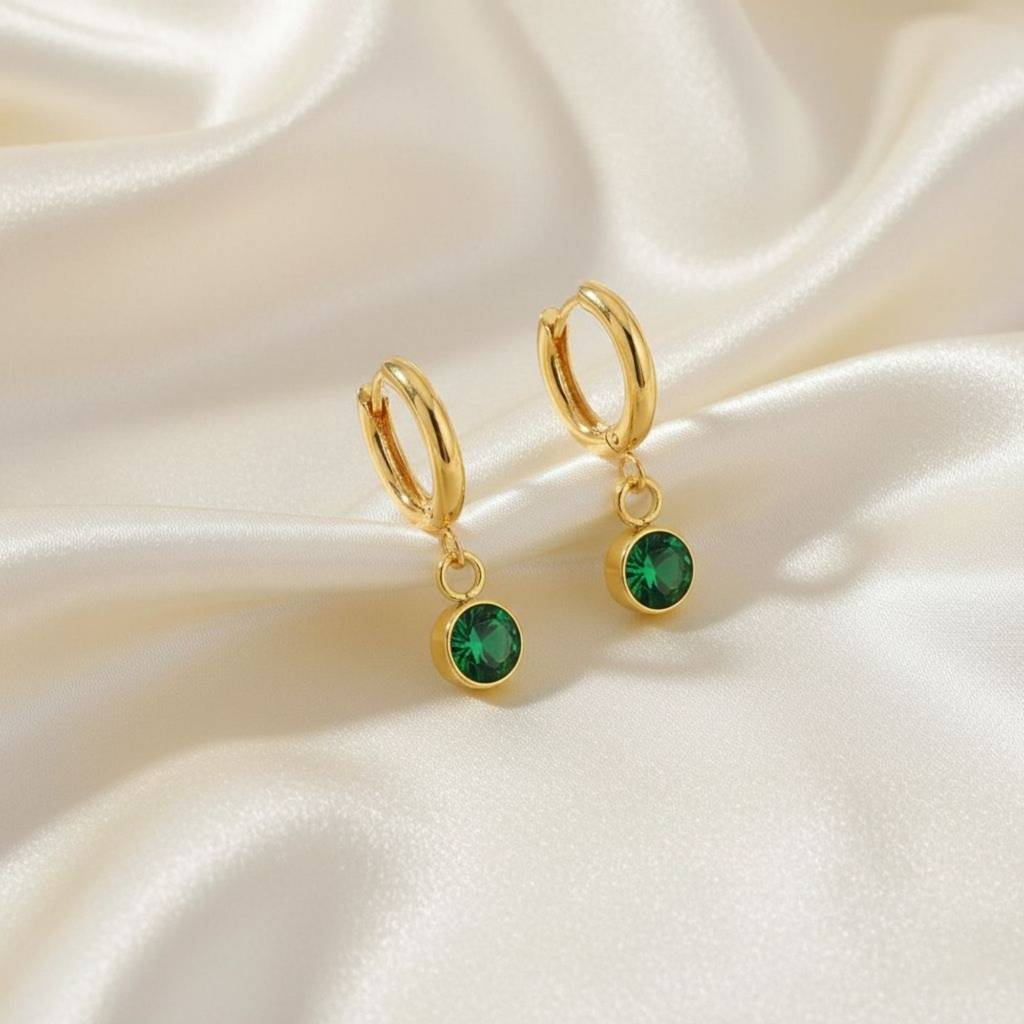 18K Gold Plated Zircon Drop Hoop Earrings : RJFSER71