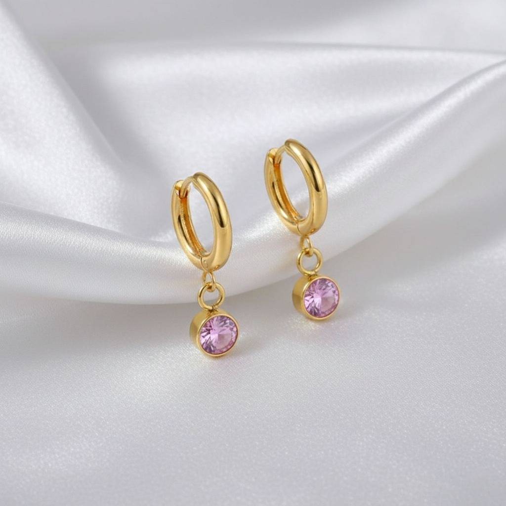 18K Gold Plated Zircon Drop Hoop Earrings : RJFSER72