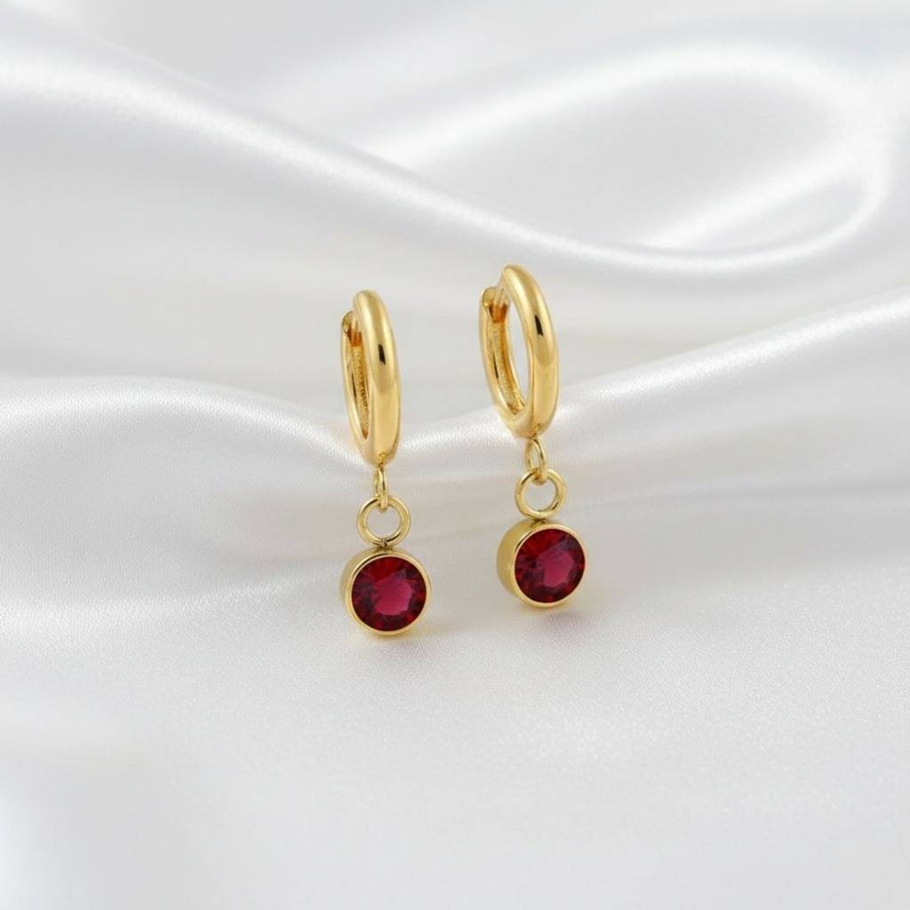 18K Gold Plated Zircon Drop Hoop Earrings : RJFSER74