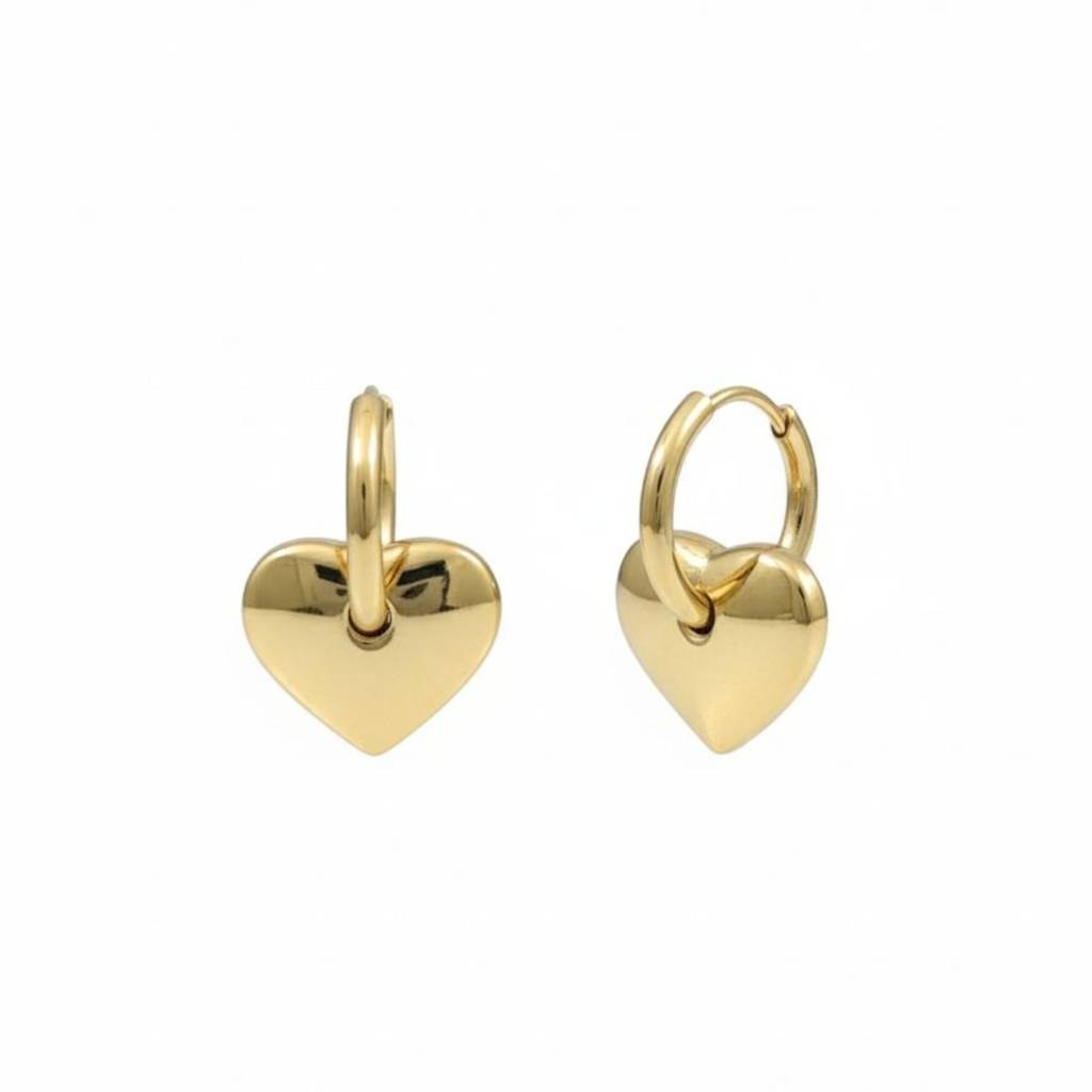 18K Gold Plated Heart Charm Hoop Earrings : RJFSER90