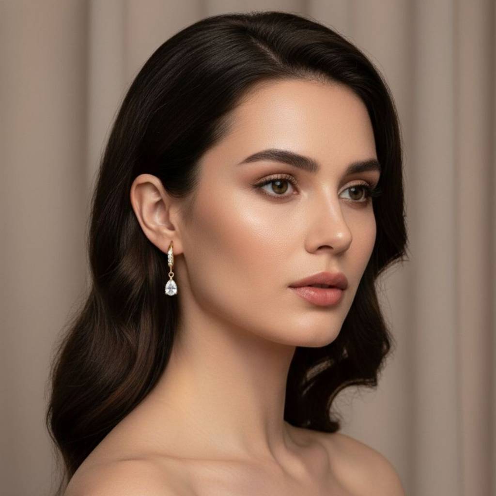 18K Gold Plated Zircon Drop Hoop Earrings : RJFSER105