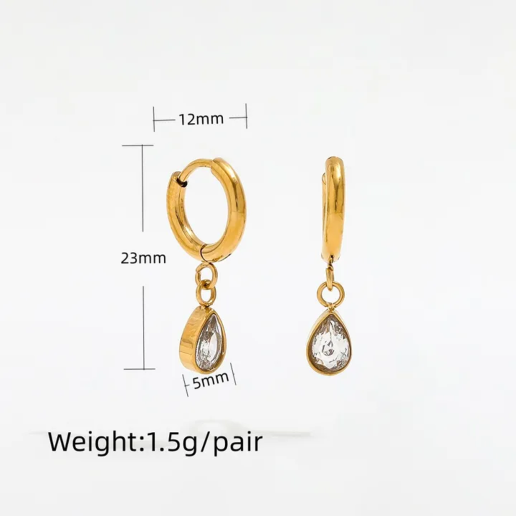 18K Gold Plated Teardrop Zircon Hoop Earrings : RJFSER94