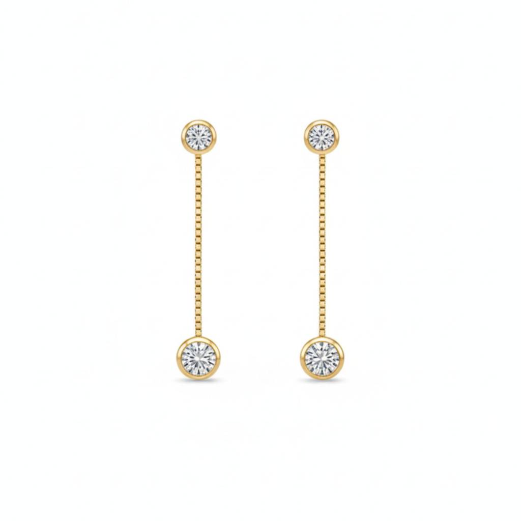 18K Gold Plated Linear Zircon Drop Earrings : RJFSER101