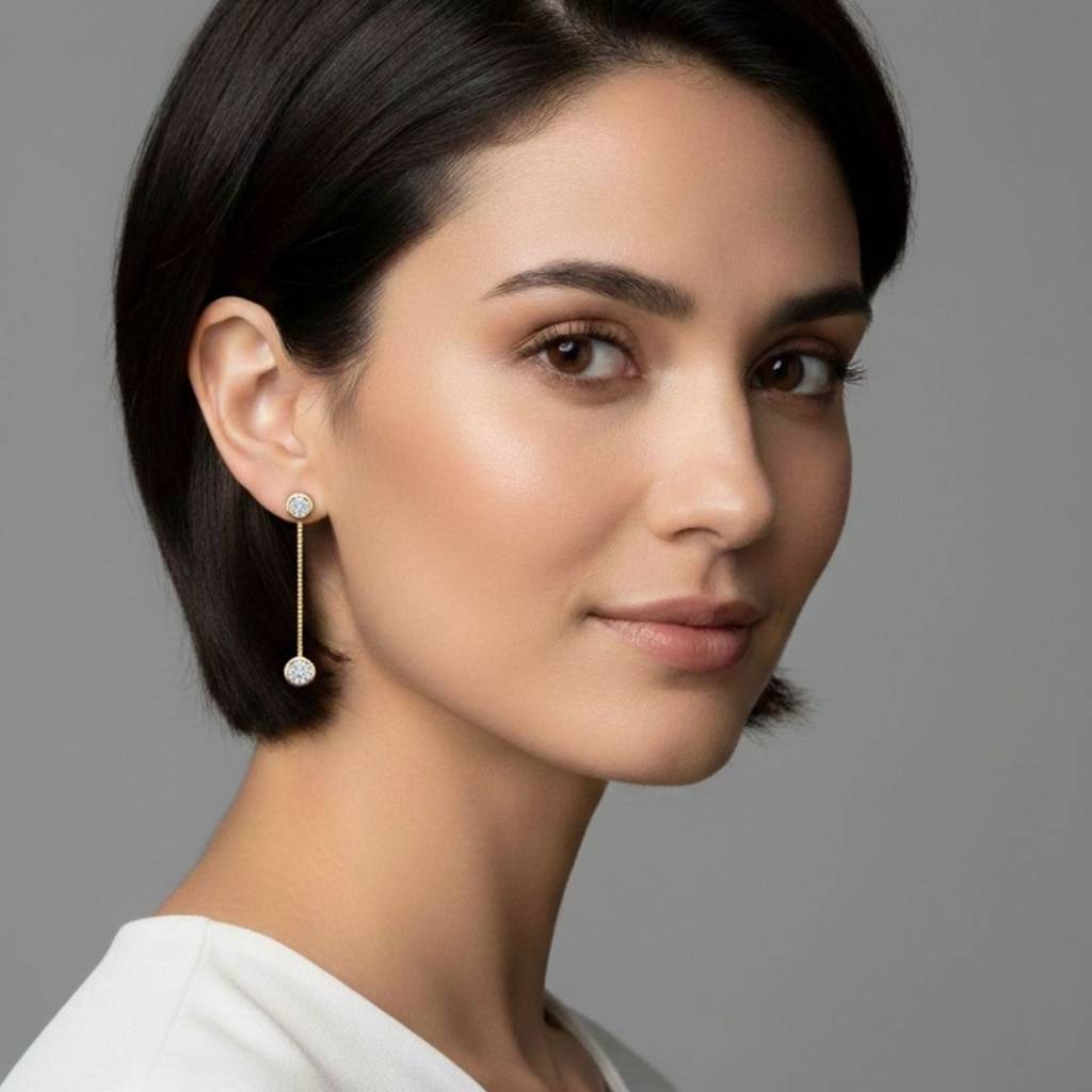 18K Gold Plated Linear Zircon Drop Earrings : RJFSER101