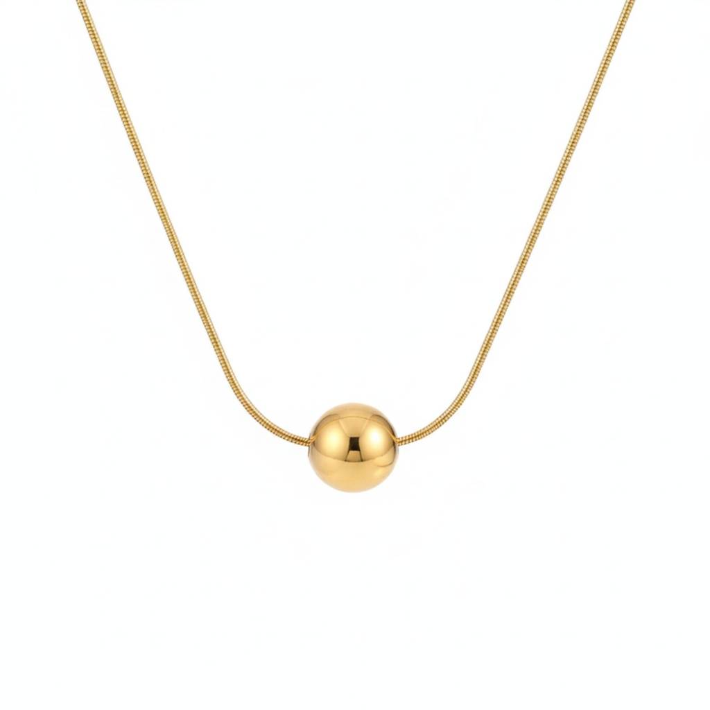 18K Gold Plated Single Ball Pendant Necklace : RJFSPN70