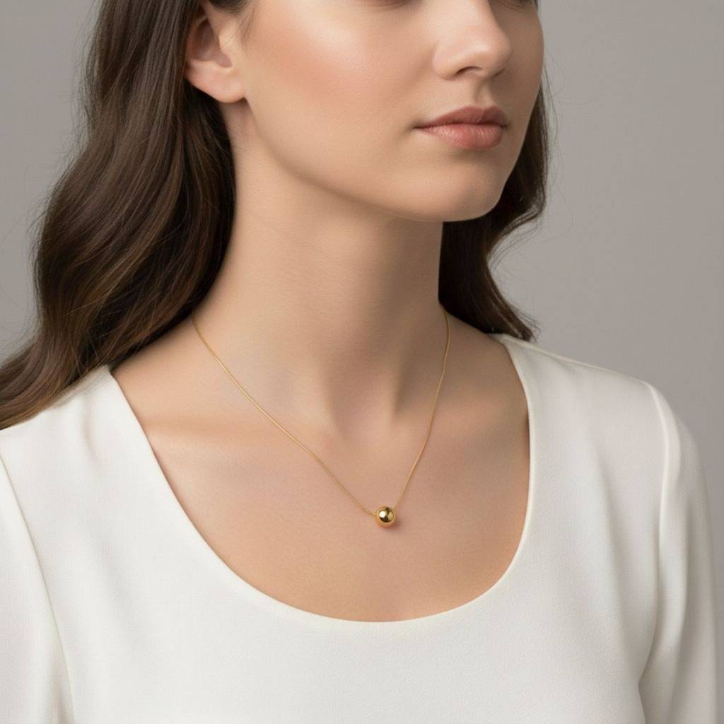 18K Gold Plated Single Ball Pendant Necklace : RJFSPN70