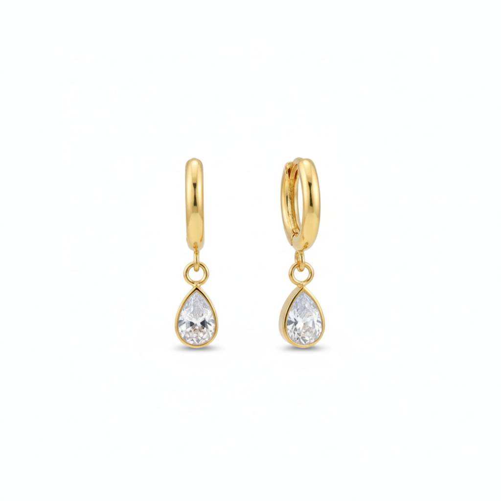 18K Gold Plated Teardrop Zircon Hoop Earrings : RJFSER94