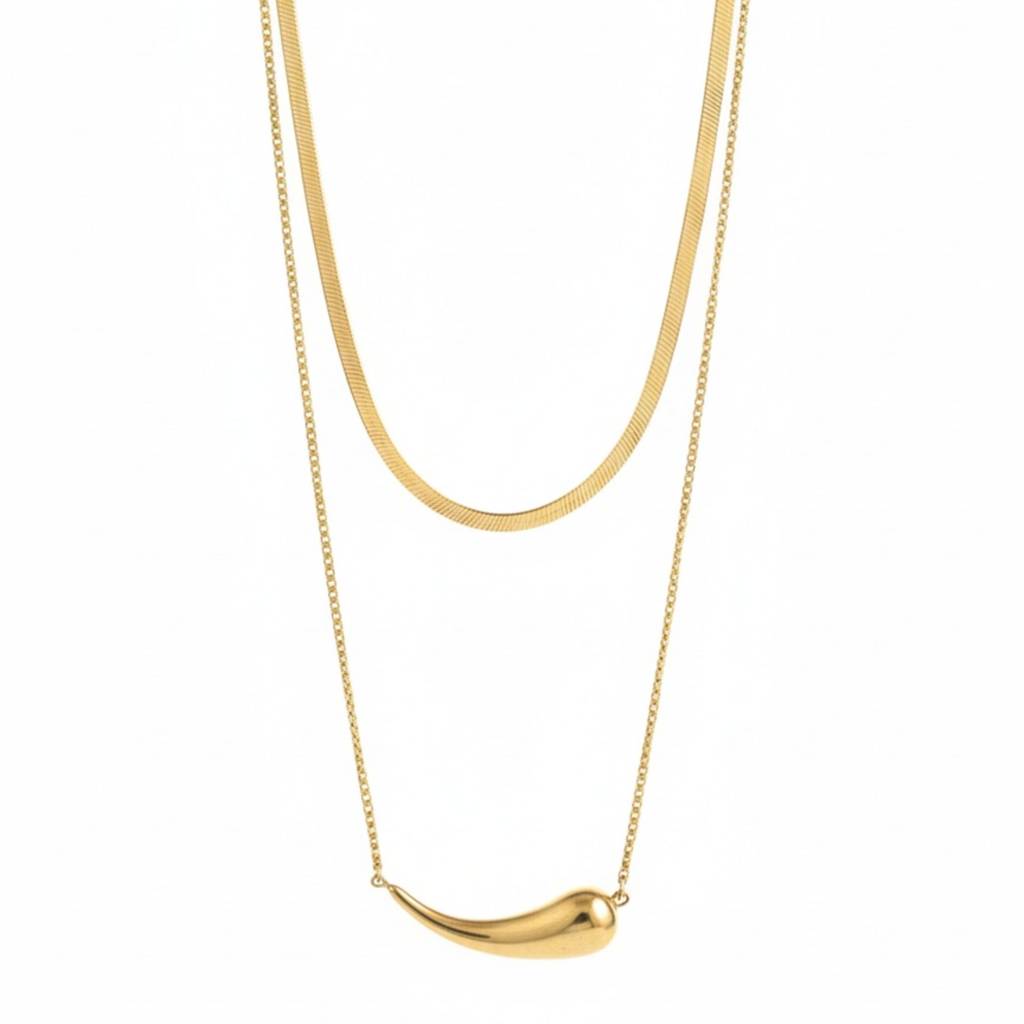 18K Gold Plated Double Layer Curved Bar Necklace : RJFSPN85