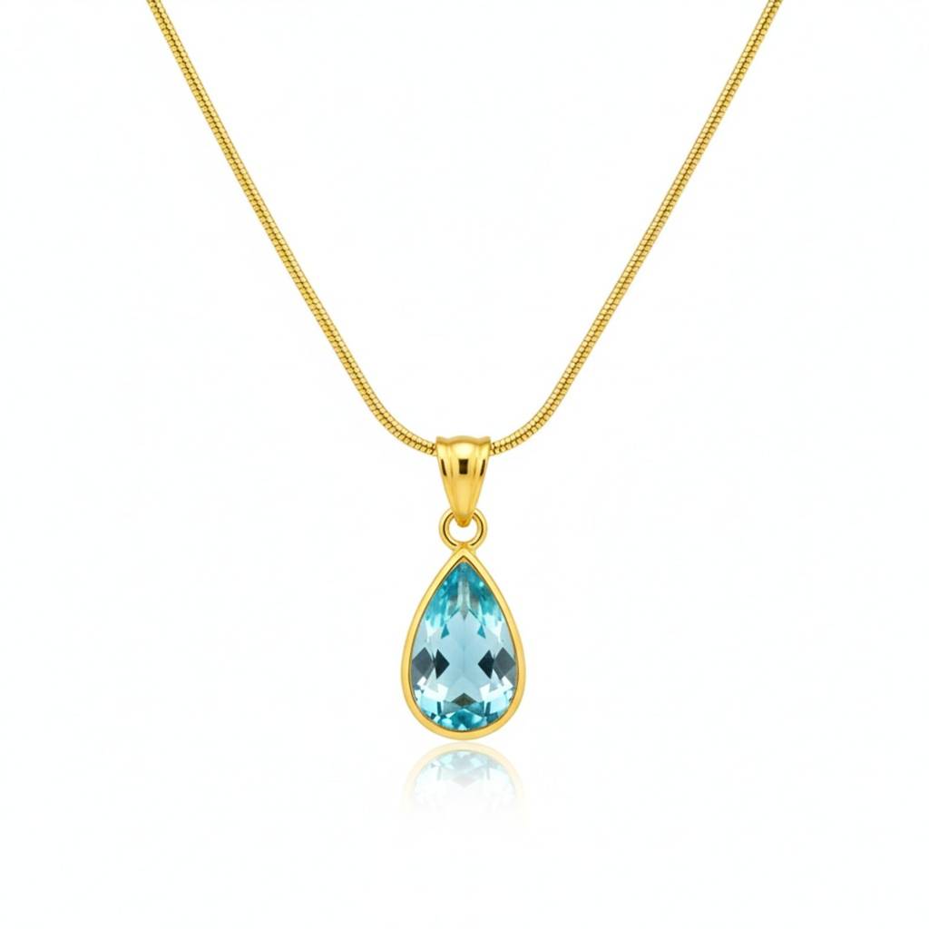 18K Gold Plated Blue Teardrop Pendant Necklace : RJFSPN84