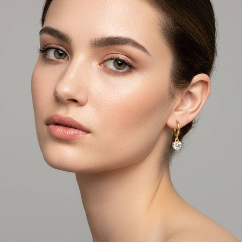 18K Gold Plated Heart Zircon Hoop Earrings : RJFSER106
