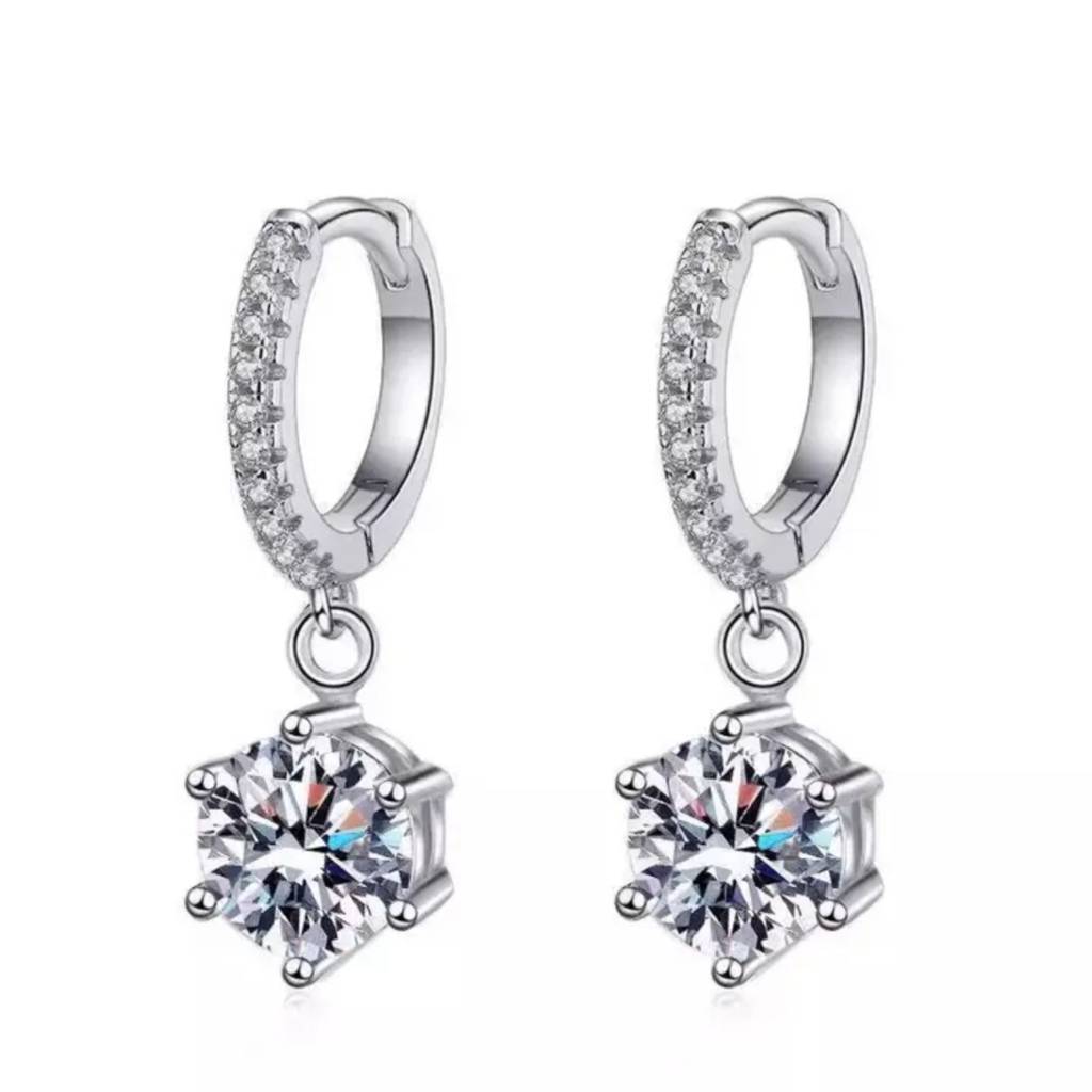 Pave Hoop With Large Solitaire Drop Earrings : RJSPER102