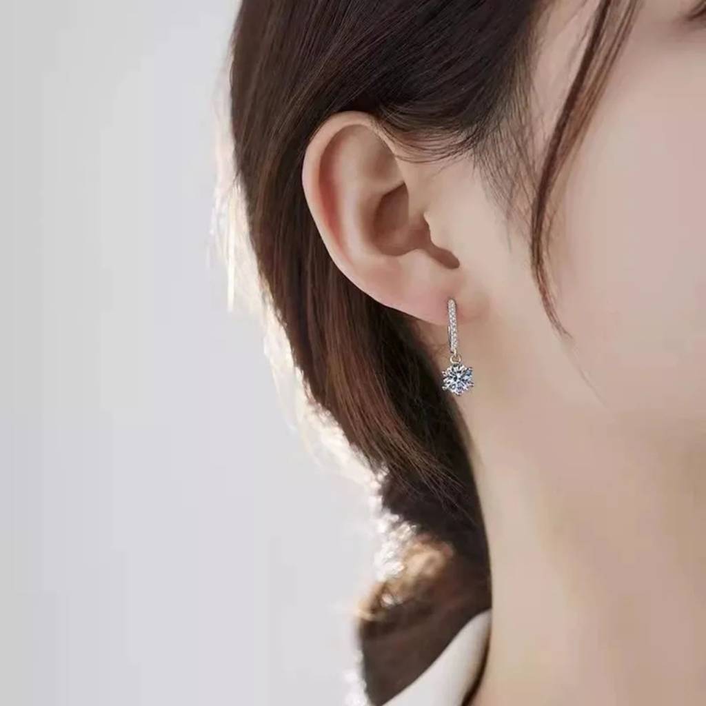 Pave Hoop With Large Solitaire Drop Earrings : RJSPER102